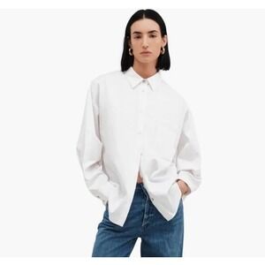 Marcella NYC Cotton Poplin White Button Down Shirt Kimono Dolman Sleeves Size S